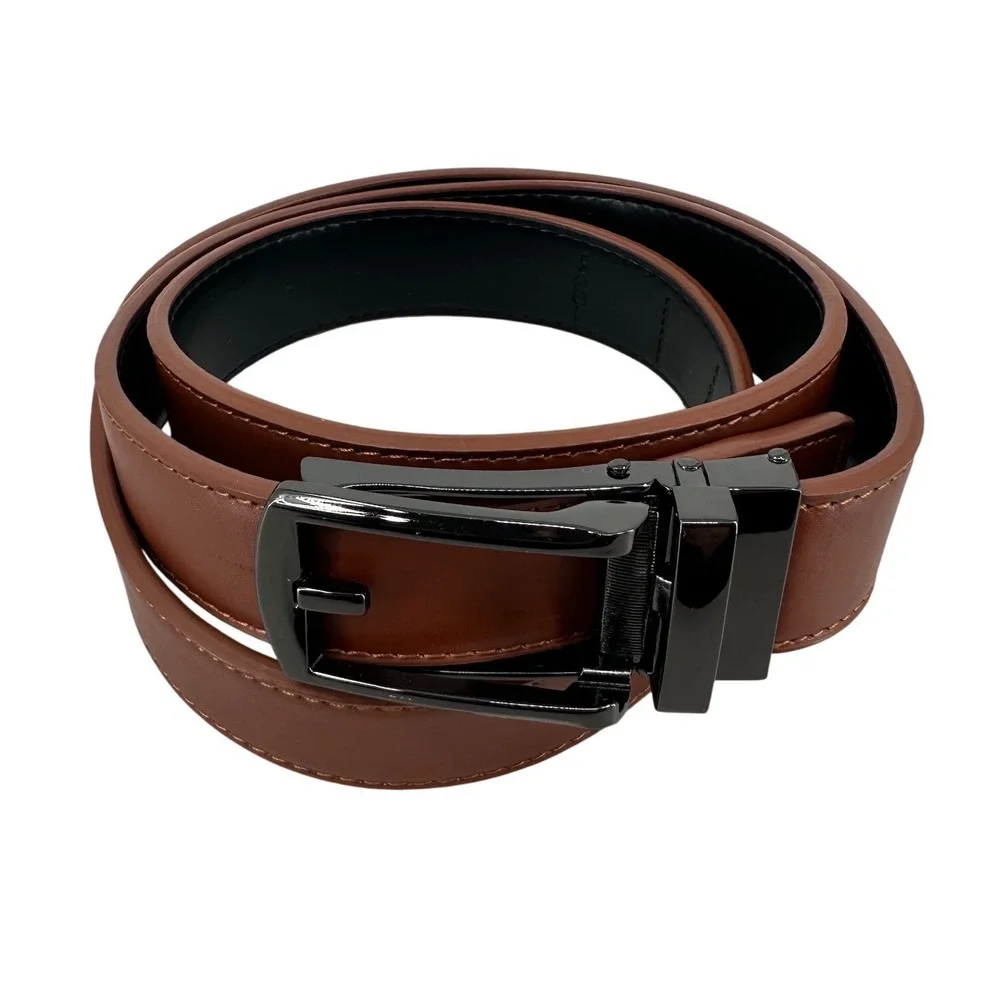 Mens Brown‎ Leather Ratchet Belt Gunmetal Buckle Adjustable Comfort Fit Size 50